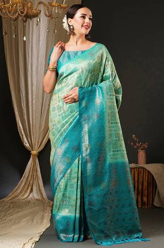 Blue blue & gold-toned ethnic motifs woven design zari kanjeevaram saree