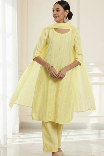 women ethnic motifs printed regular kurta with trousers & with dupatta