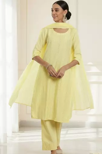 women ethnic motifs printed regular kurta with trousers & with dupatta