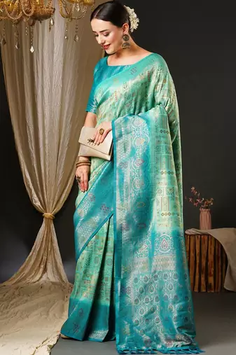 Blue blue & gold-toned ethnic motifs woven design zari kanjeevaram saree