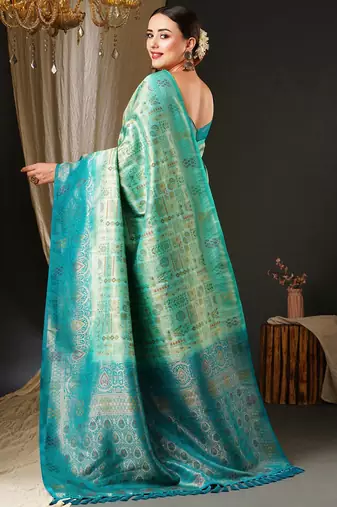 Blue blue & gold-toned ethnic motifs woven design zari kanjeevaram saree