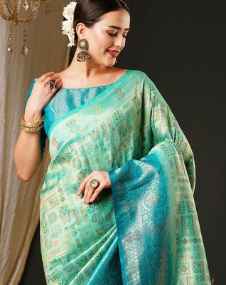 Blue blue & gold-toned ethnic motifs woven design zari kanjeevaram saree 4