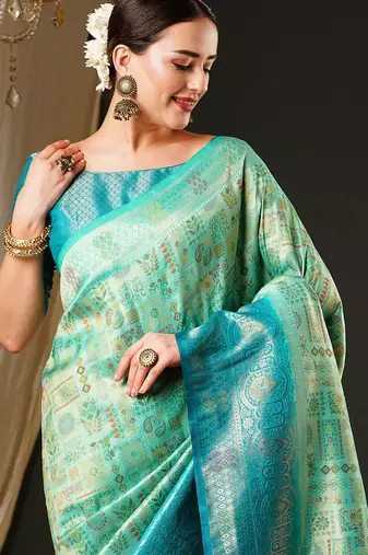 Blue blue & gold-toned ethnic motifs woven design zari kanjeevaram saree