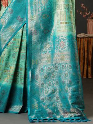 Blue blue & gold-toned ethnic motifs woven design zari kanjeevaram saree 5