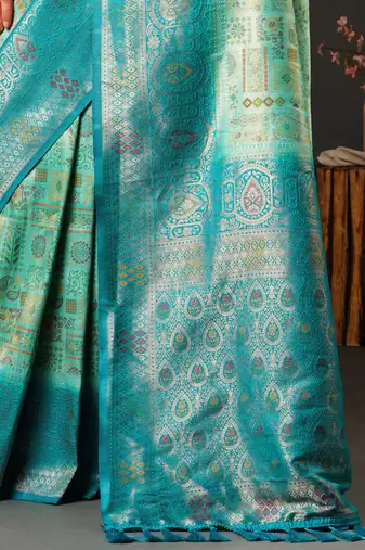 Blue blue & gold-toned ethnic motifs woven design zari kanjeevaram saree