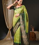 Green green & red ethnic motifs woven design zari kanjeevaram saree