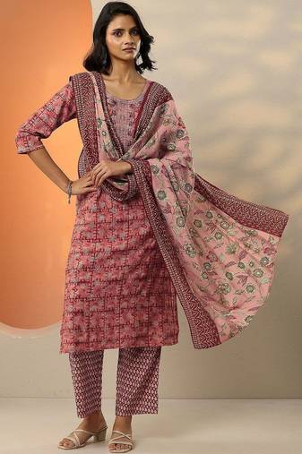 women ethnic motifs printed regular thread work kurta with trousers & with dupatta