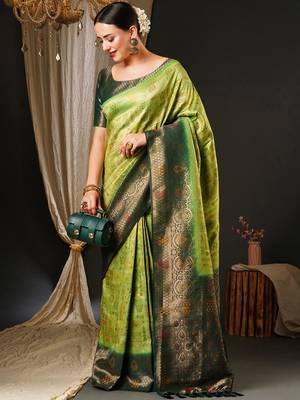 Green green & red ethnic motifs woven design zari kanjeevaram saree 2
