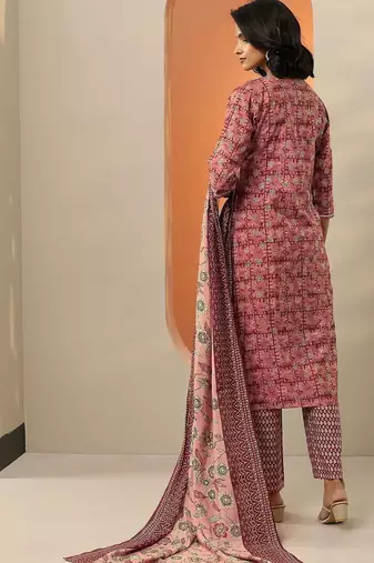 women ethnic motifs printed regular thread work kurta with trousers & with dupatta
