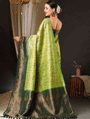 Green green & red ethnic motifs woven design zari kanjeevaram saree 3