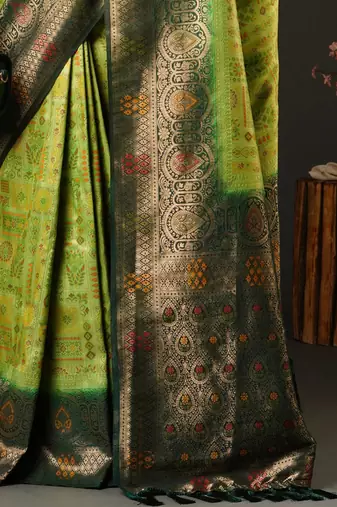 Green green & red ethnic motifs woven design zari kanjeevaram saree