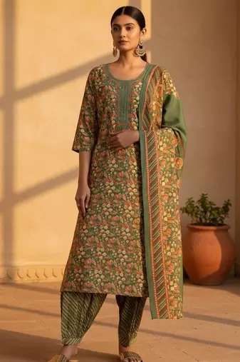 women floral printed regular kurta with dhoti pants & with dupatta