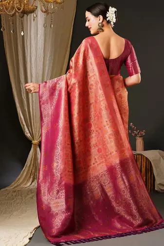 Pink pink & gold-toned ethnic motifs woven design zari kanjeevaram saree