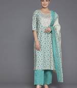 women ethnic motifs printed regular sequinned kurta with trousers & with dupatta