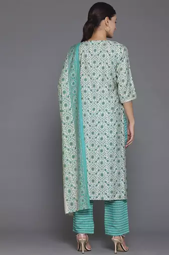 women ethnic motifs printed regular sequinned kurta with trousers & with dupatta