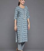 women ethnic motifs printed regular thread work kurta with trousers & with dupatta