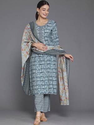 women ethnic motifs printed regular thread work kurta with trousers & with dupatta 3