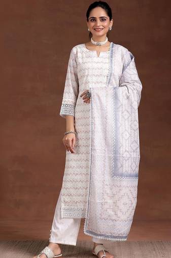 women printed regular kurta with trousers & with dupatta