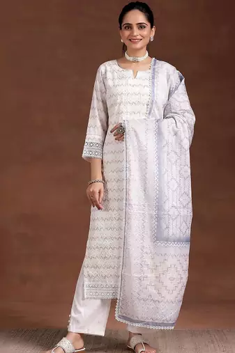 women printed regular kurta with trousers & with dupatta