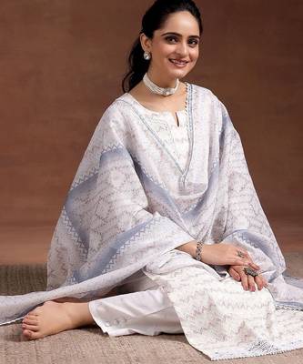 women printed regular kurta with trousers & with dupatta 7