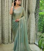 Green  chiffon stone work saree
