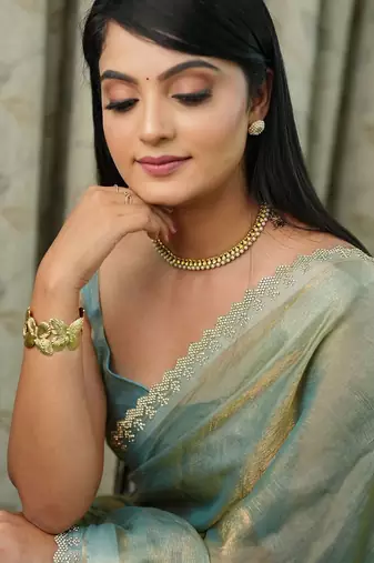 Green  chiffon stone work saree