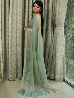 Green  chiffon stone work saree 4