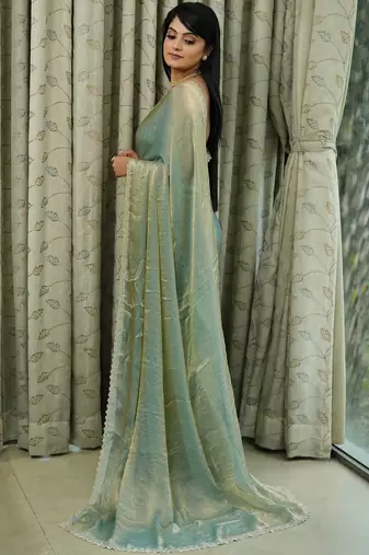 Green  chiffon stone work saree