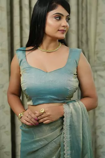 Green  chiffon stone work saree