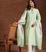 women ethnic motifs embroidered regular thread work kurta with trousers & with dupatta