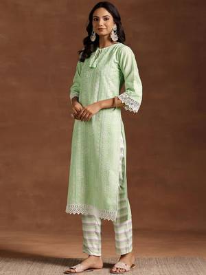 women ethnic motifs embroidered regular thread work kurta with trousers & with dupatta 7
