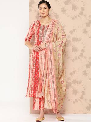 women dyed regular thread work kurta with trousers & with dupatta 1