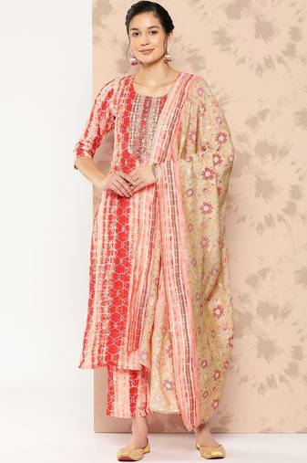 women dyed regular thread work kurta with trousers & with dupatta