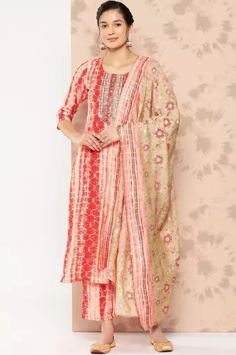 women dyed regular thread work kurta with trousers & with dupatta