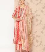 women dyed regular thread work kurta with trousers & with dupatta