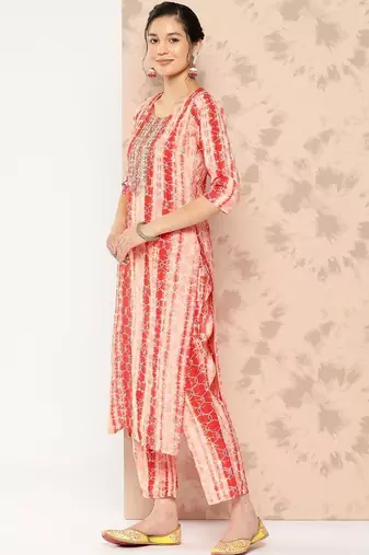 women dyed regular thread work kurta with trousers & with dupatta