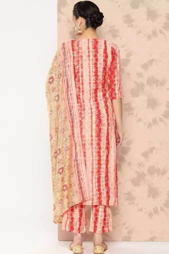 women dyed regular thread work kurta with trousers & with dupatta