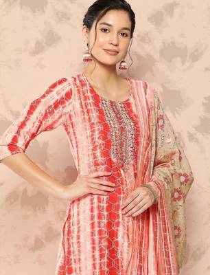 women dyed regular thread work kurta with trousers & with dupatta 4