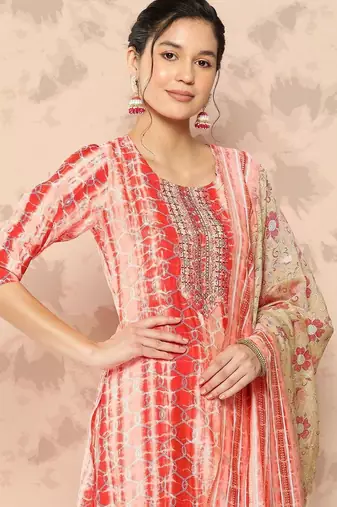women dyed regular thread work kurta with trousers & with dupatta
