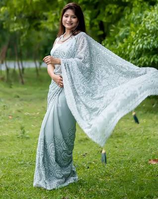 Teal teal embellished sequinned  georgette saree 2