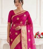 Magenta ethnic motifs zari organza designer kanjeevaram saree