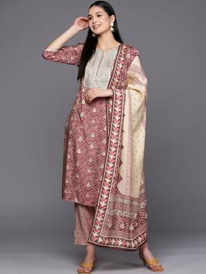 women ethnic motifs printed regular sequinned kurta with trousers & with dupatta 1