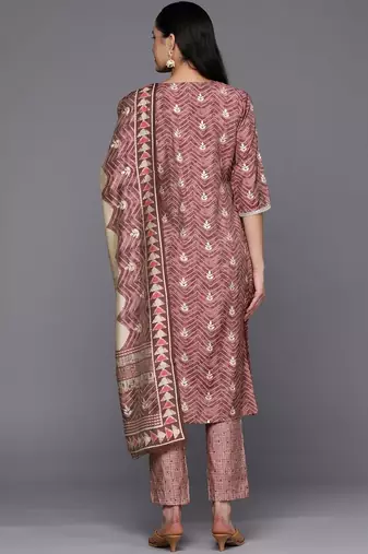 women ethnic motifs printed regular sequinned kurta with trousers & with dupatta