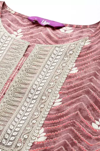 women ethnic motifs printed regular sequinned kurta with trousers & with dupatta