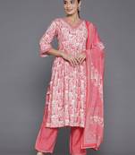 women printed empire kurta with trousers & with dupatta