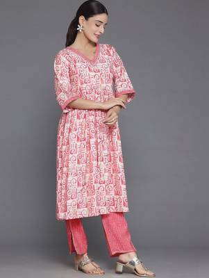 women printed empire kurta with trousers & with dupatta 2