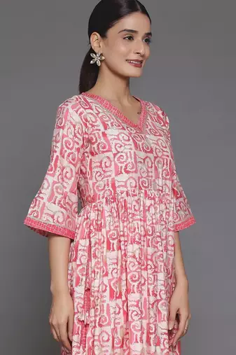 women printed empire kurta with trousers & with dupatta