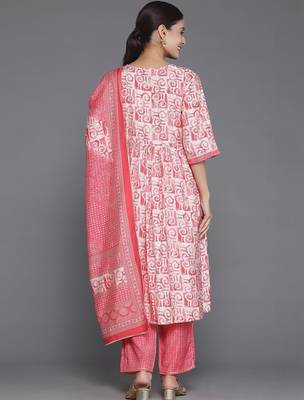 women printed empire kurta with trousers & with dupatta 5
