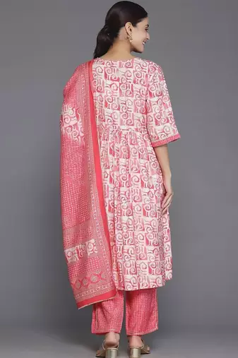 women printed empire kurta with trousers & with dupatta