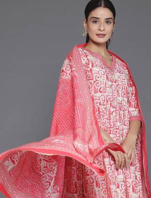 women printed empire kurta with trousers & with dupatta 7